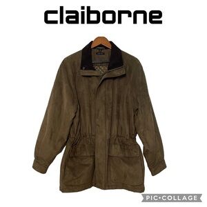 Claiborne men vintage suede quilted lining brown coat size L